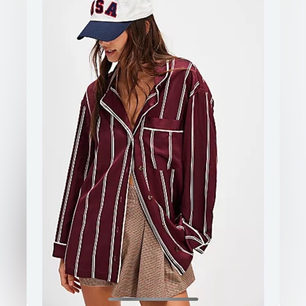 Free People We The Free Rorie Shirt Mahogany Size Medium Oversized NWT MSRP $148